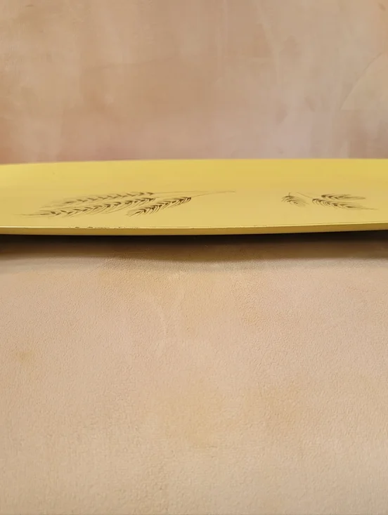 MCM  Yellow Metal Bread Serving Tray with Wheat Motif. - Picture 9 of 12